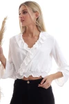 Ekru Kruvaze Fırfırlı Etek Gipeli Uzun Kol Bluz CO-2520333344