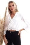 Ekru Kruvaze Fırfırlı Etek Gipeli Uzun Kol Bluz CO-2520333344