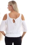 Ekru Omuzu Açık Beli Lastikli Kısa Kol Ayrobin Dokuma Bluz CO-2520333451