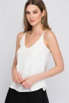 Ekru V Yaka İp Askılı Yırtmaçlı Dokuma Bluz CO-258121702