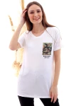 Ekru V Yaka Pul Payet Cepli T-Shirt CO-2520050507