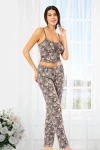 Füme Çiçek Desenli SabahlıkLı Üçlü Pijama Takımı BCAN-258901FA