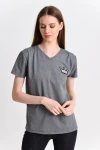 Füme Taşlı Kısa Kol V Yaka Bluz CO-259282822