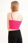 Fuşya Pamuklu Kaşkorse İp Askılı Dantelli Crop Bluz CO-2523254275