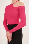 Fuşya Tek Omuz Yakası İpli Kaşkorse Crop Bluz CO-2523254279