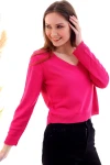 Fuşya V Yaka Crop Triko Kazak CO-2520050511