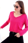 Fuşya V Yaka Crop Triko Kazak CO-2520050511