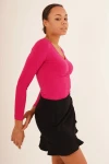 Fuşya Zigzag Nakışlı Uzun Kol Sandy Bluz CO-2523254224
