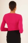 Fuşya Zigzag Nakışlı Uzun Kol Sandy Bluz CO-2523254224