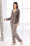 Gri Çiçek Desenli Önü Düğmeli Pijama Takımı BCAN-258603FA