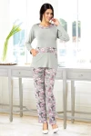 Gri Çiçek Desenli Pijama Takımı BCAN-258601FA