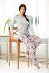 Gri Çiçek Desenli Pijama Takımı BCAN-258601FA