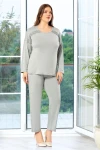 Gri Dantel Detaylı Battal Pijama Takımı BCAN-258810FA