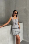 Gri Fiyonk Detaylı Bluz Ve Pileli Etek Alt Üst Takım BCHN-25255015