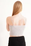 Gri Pamuklu Kaşkorse İp Askılı Dantelli Crop Bluz CO-2523254275