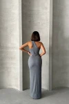 Gri Tek Omuz Detaylı Maxi Boy Elbise BCHN-2525455