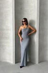 Gri Tek Omuz Detaylı Maxi Boy Elbise BCHN-2525455