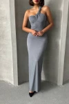 Gri Tek Omuz Detaylı Maxi Boy Elbise BCHN-2525455