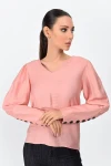 Gül Kurusu Arkası Kolu Düğmeli Bodrum Kumaş Bluz CO-259151526