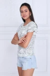 Haki Katkat Fırfırlı Kısa Kol Bluz CO-259333335
