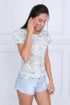 Haki Katkat Fırfırlı Kısa Kol Bluz CO-259333335