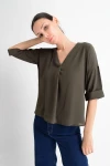 Haki V Yaka Duble Kol Bluz CO-259182879