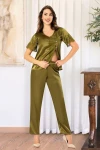 Haki Yeşili Saten Dantel Detaylı Pijama Takımı BCAN-254110FA
