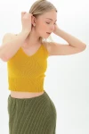 Hardal Askılı V Yaka Crop Triko Bluz CO-259116167
