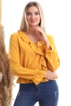 Hardal Kruvaze Fırfırlı Uzun Kol Dokuma Bluz CO-2520343266