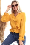 Hardal Kruvaze Fırfırlı Uzun Kol Dokuma Bluz CO-2520343266