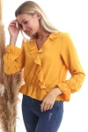 Hardal Kruvaze Fırfırlı Uzun Kol Dokuma Bluz CO-2520343266