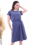 İndigo Beli Kuşaklı Yarasa Kol Elbise CO-259292931