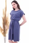 İndigo Beli Kuşaklı Yarasa Kol Elbise CO-259292931