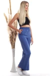 İndigo Çizgi Desenli Cepli Keten Pantolon CO-2520333459