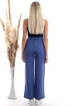İndigo Çizgi Desenli Cepli Keten Pantolon CO-2520333459