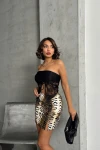 Kahve Yırtmaçlı Desenli Etek BCHN-2524475