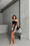 Kahve Yırtmaçlı Desenli Etek BCHN-2524475