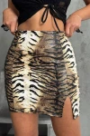 Kahve Yırtmaçlı Desenli Etek BCHN-2524475