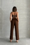 Kahverengi Beli Kuşaklı Keten Dokuma Pantolon BCHN-2525329