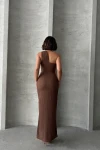 Kahverengi Tek Omuz Detaylı Maxi Boy Elbise BCHN-2525455