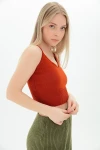Kiremit Askılı V Yaka Crop Triko Bluz CO-259116167