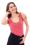 Kırmızı Beyaz Çizgili U Yaka Çıtçıtlı Body CO-2520040403