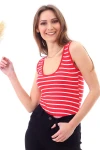 Kırmızı Beyaz Çizgili U Yaka Çıtçıtlı Body CO-2520040403