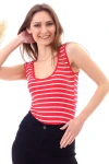Kırmızı Beyaz Çizgili U Yaka Çıtçıtlı Body CO-2520040403