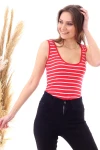 Kırmızı Beyaz Çizgili U Yaka Çıtçıtlı Body CO-2520040403