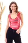 Kırmızı Beyaz Çizgili U Yaka Çıtçıtlı Body CO-2520040403