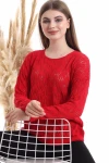 Kırmızı Bisiklet Yaka Ajurlu Triko Bluz CO-2520516177