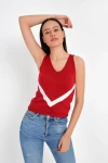 Kırmızı V Çizgili Askılı Triko Bluz CO-259206172