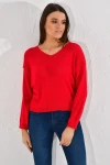 Kırmızı V Yaka Çizgili Triko Bluz CO-2520026187