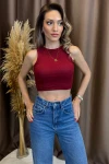 Lacivert-Bej-Bordo 3 Lü Paket Bisiklet Yaka Crop Kaşkorse Bluz BCOR-252007